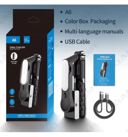 A6 Handheld Gimbal Stabilizer for Smartphone 1 Axis With Selfie Stick Tripod Stand Wireless Bluetooth Remote