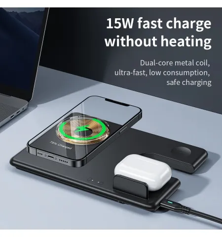 Hoco CQ1 3 In 1 Qi Magnetic Wireless Charger Station For iPhone Earbuds And Watch