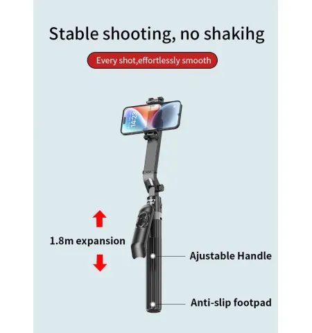 JMARY KT299 Smart Rotation Selfie Stick & Tripod With AI Face Sensor (Up to 1.8 m, 360° Horizontal)