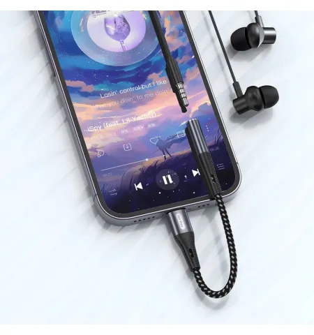 Go Des GD UC166 Lightning To 3.5mm Aux Braided Audio Adapter