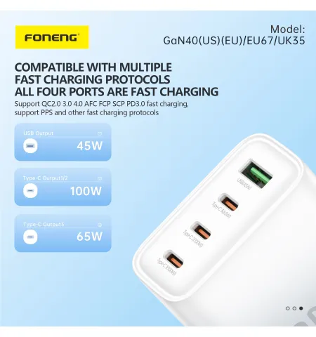 Foneng GaN40 100 Watt A+C+C+C 4-Port GaN Charger