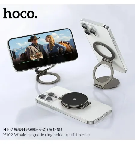 Hoco H102 Whale Magnetic Phone Ring Holder – Zinc Alloy Dual Magnetic Base