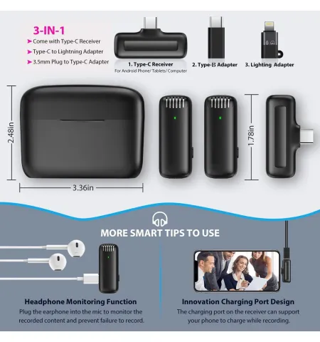 J13 Wireless Microphone Mic With Charging Case For Type C Android And iPhone
