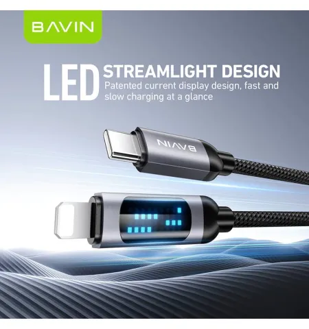 BAVIN CB377 1M PD Fast Charging Data Cable 30W With LED Display Nylon Braided