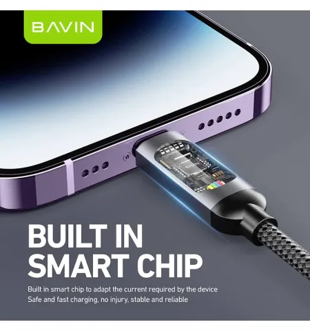 BAVIN CB377 1M PD Fast Charging Data Cable 30W With LED Display Nylon Braided