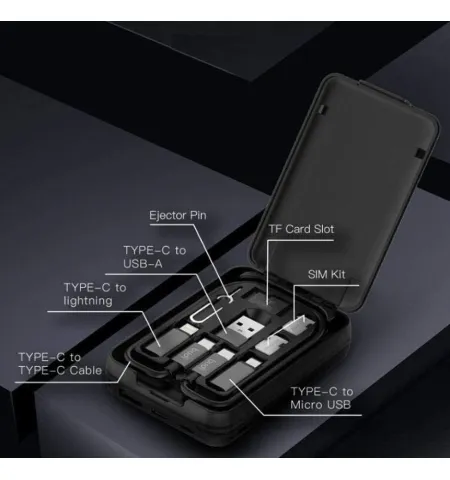 BUDI 5000mAh Power Bank Multi Functional Box Multi Cable 6 types SIM Kit