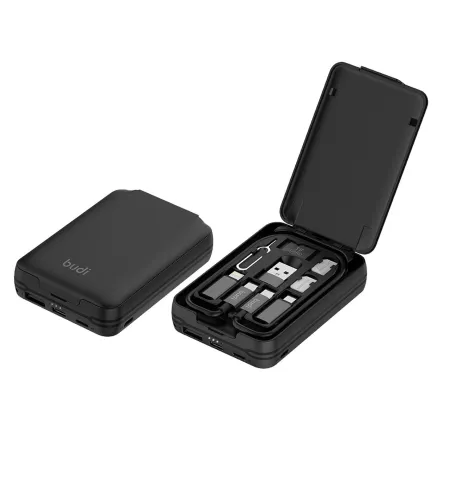 BUDI 5000mAh Power Bank Multi Functional Box Multi Cable 6 types SIM Kit
