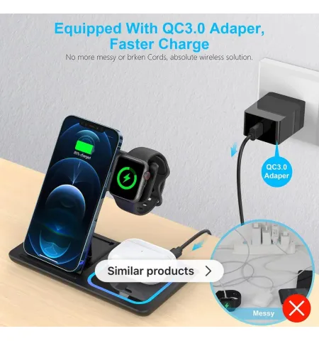 3 In 1 Foldable Wireless Charger Station For Phone Watch And Earbuds