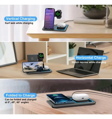 3 In 1 Foldable Wireless Charger Station For Phone Watch And Earbuds