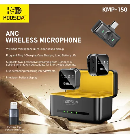 KOOSDA KMP 150 Collar Clip ANC/ENC Wireless Microphone 2 In 1