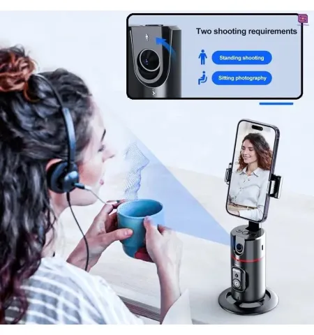 P02 AI Intelligent Tracker 360° Auto Face Tracking Smart Rotation Desktop Selfie Gimbal Stabilizer for Smartphone