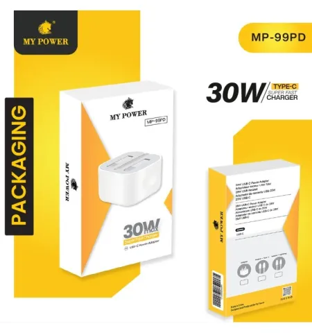 My Power MP99PD 30W Fast Charger With Power Delivery (PD) Technology Three-Pin Type-C Output