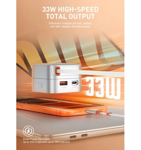 LDNIO Q9 33W Ultra Slim Fast Charger With 80cm Retractable Cable
