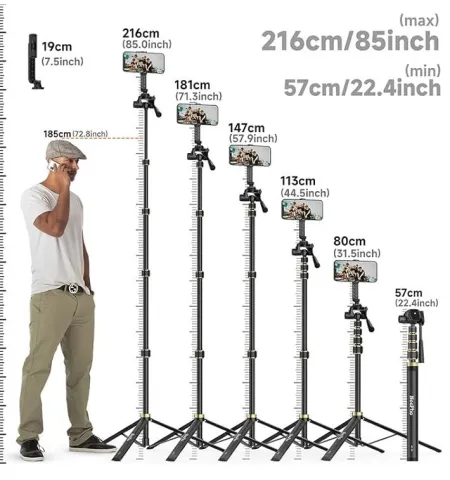 NeePho NP Z8 Professional Aluminum Tripod (57cm – 215cm) 360° Rotating Head Non-Slip Legs & Wide Base