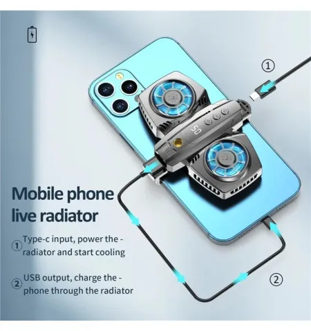 K4 Mobile Phone Cooler Radiator Semiconductor Dual Fan Temperature Display