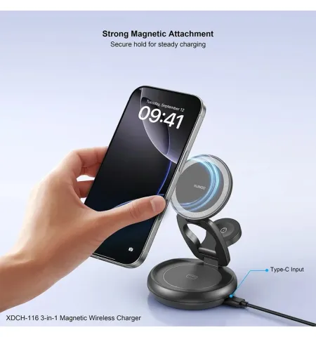 XUNDD XDCH-116 3 In 1 Magnetic Folding Wireless Charger For Mobile Phone, Earphones & Watch