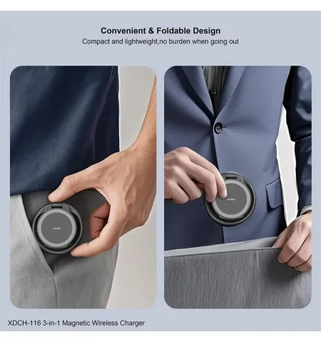 XUNDD XDCH-116 3 In 1 Magnetic Folding Wireless Charger For Mobile Phone, Earphones & Watch