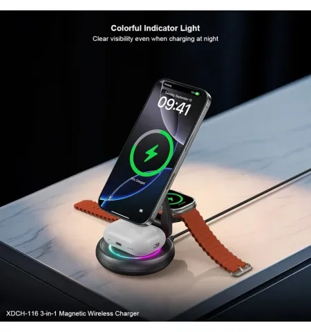 XUNDD XDCH-116 3 In 1 Magnetic Folding Wireless Charger For Mobile Phone, Earphones & Watch