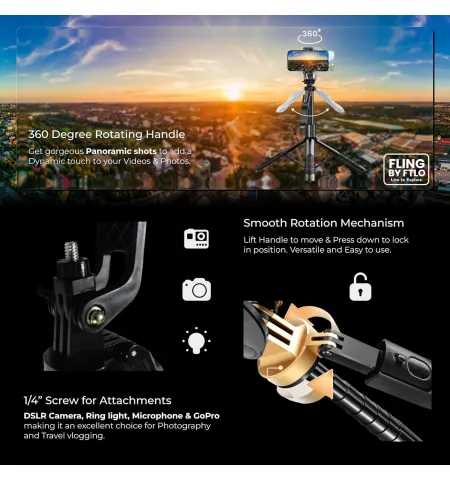 P185K 6ft Quadpod Selfie Stick Tripod With Dual Ring Lights & Bluetooth Remote