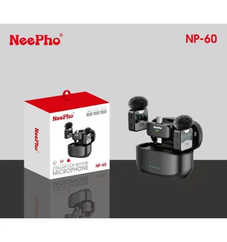 Neepho NP60 Wireless Lavalier Microphone With ANC Noise Reduction Plug & Play Clip-on Mic