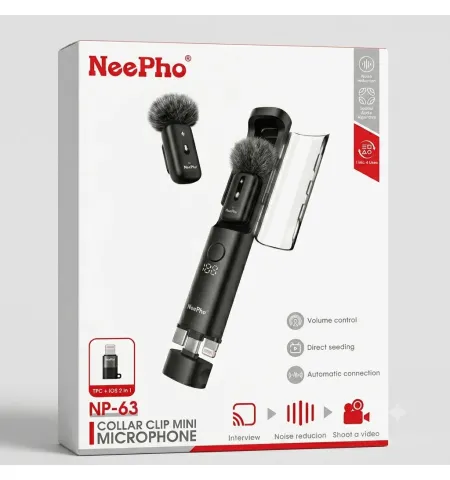 NeePho NP63 2 In 1 Wireless Lavalier Microphone Kit with Charging Case (Type-C + Lightning)