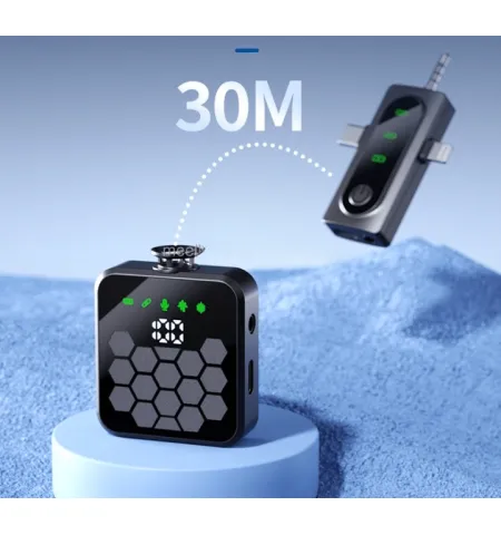 QY66 Dual Noise‑Cancelling Wireless Microphone LED Display 3‑in‑1 Receiver (iPhone / Type‑C / Camera)