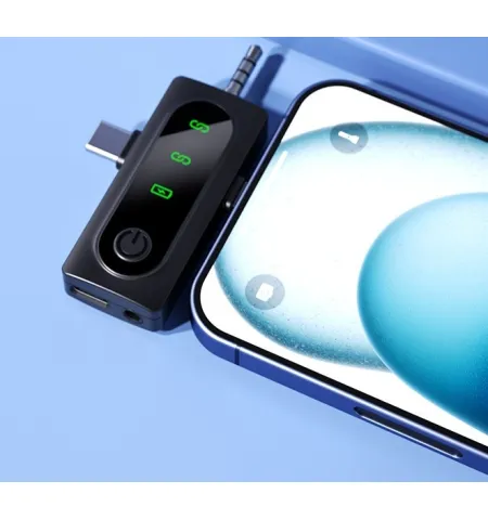 QY66 Dual Noise‑Cancelling Wireless Microphone LED Display 3‑in‑1 Receiver (iPhone / Type‑C / Camera)