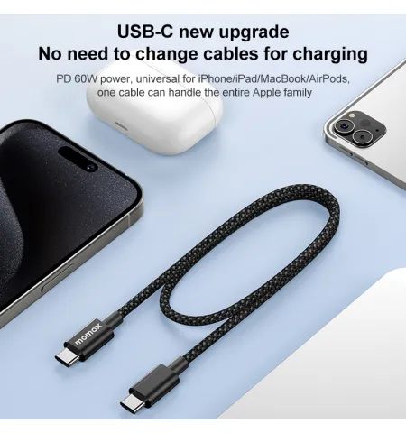 MOMAX DC29 Elite 50cm USB-C To C 60W Braided Data Sync Charging Cable