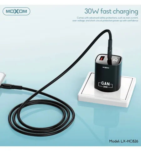 Moxom LX HC826 30 Watt GaN Charger Digital Display With Type C Cable