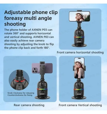 P03 Smart Auto Face Tracking AI Gimbal 360° Rotating Desktop Mount for Smartphones & Action Cameras