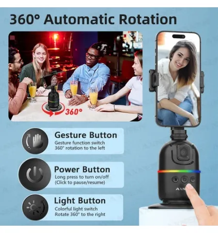P03 Smart Auto Face Tracking AI Gimbal 360° Rotating Desktop Mount for Smartphones & Action Cameras