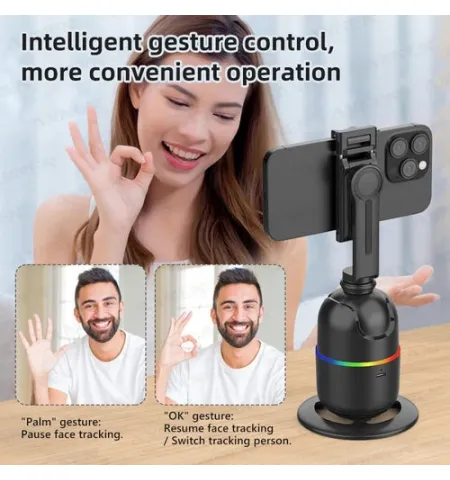 P03 Smart Auto Face Tracking AI Gimbal 360° Rotating Desktop Mount for Smartphones & Action Cameras