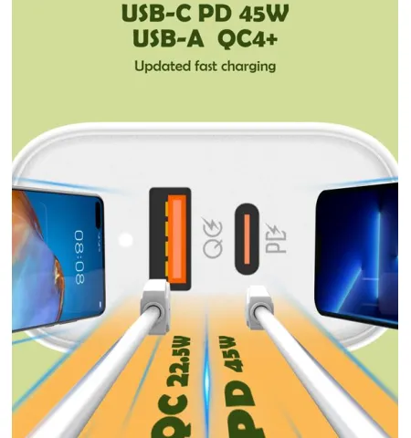 LDNIO A2526C 45W Dual USB QC4.0 Super Fast Charger With USB C Cable