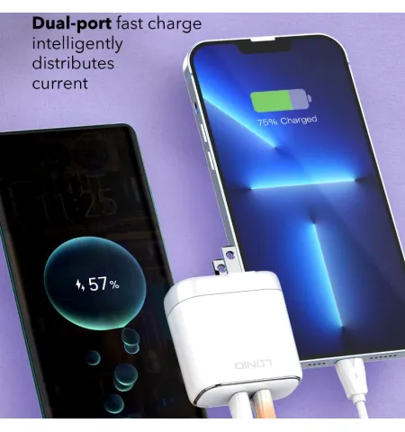 LDNIO A2528C Super Fast Charging 35W With Dual PD Charger With Type-C Cable