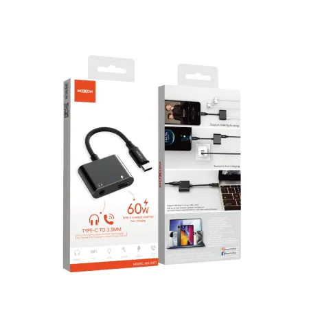 MOXOM AX71 60W Type-C to 3.5mm+Type-C Charge Audio Adapter