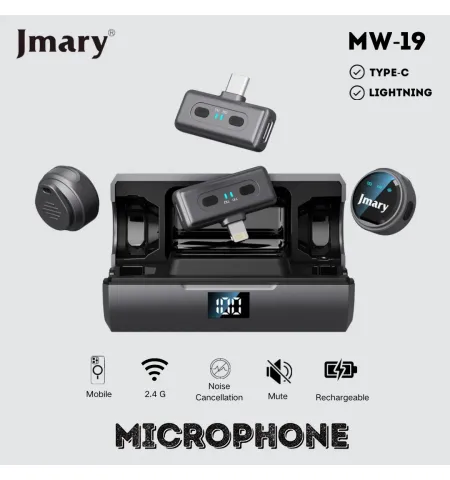 Jmary MW19 2.4G Wireless Microphone Set With Charging Case Type-C & Lightning Compatible