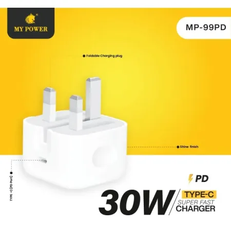 My Power MP99PD 30W Fast Charger With Power Delivery (PD) Technology Three-Pin Type-C Output