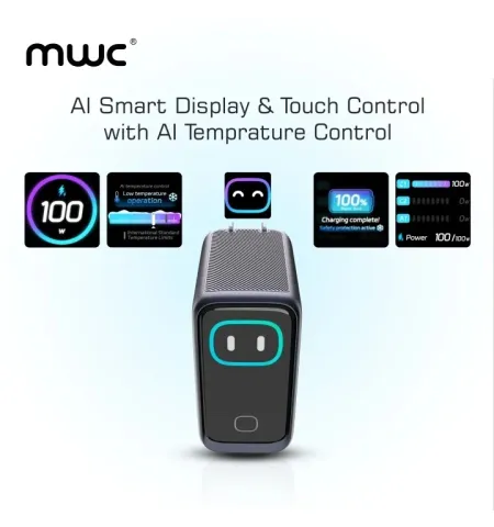 MWC MGF100 Pro 100W 3-Port Smart AI Premium GaN Charger With AI Display And Touch Control
