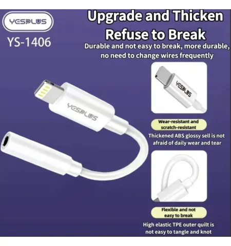 YESPLUS YS 1406 IPH To 3.5mm Audio Adapter Headphone Jack Converter