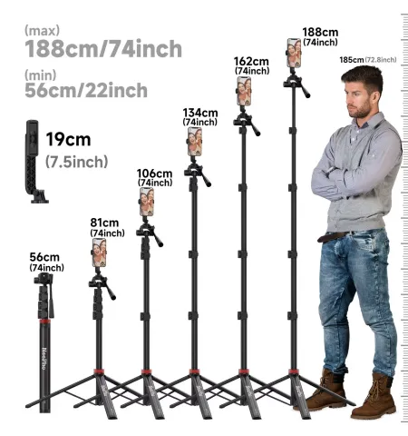 Neepho NP Z7 74″ Extendable Phone Tripod & Selfie Stick
