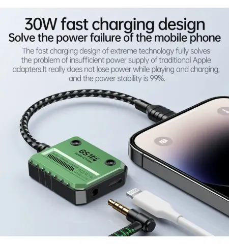 Plextone GS1 2 In 1 3.5mm And Charge Converter iPhone Lightning Adapter Charging PD 30W Fast Charge