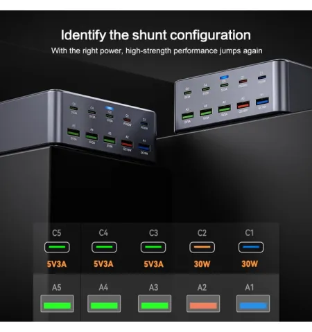 HW33 100W Type-C + USB 10 Port Desktop Fast Charger