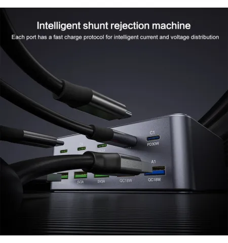 HW33 100W Type-C + USB 10 Port Desktop Fast Charger