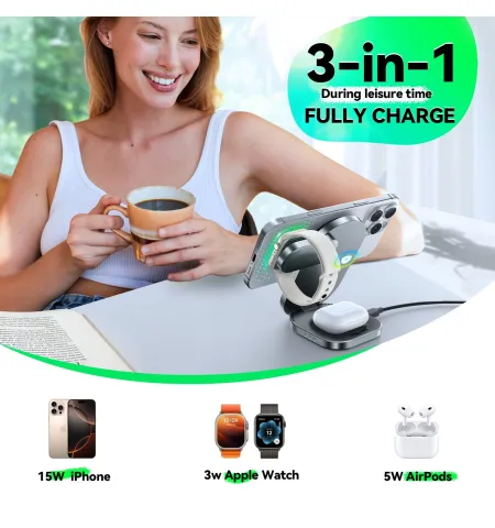 Joyroom JR W17 15W Multi-Device 3-in-1 Fast Wireless Charging Station