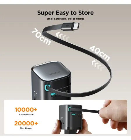 Joyroom JR TCL02 GaN 65W Charger With Retractable Cable (EU)