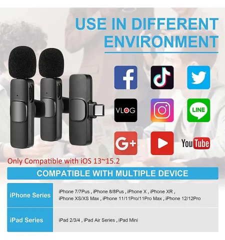 K9 Wireless Dual Wireless Microphone For Smartphone