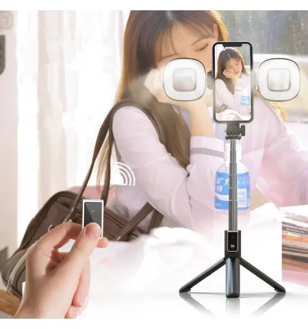 P40S F Wireless Foldable Mini Bluetooth Selfie Stick Tripod With Dual LED Fill Light
