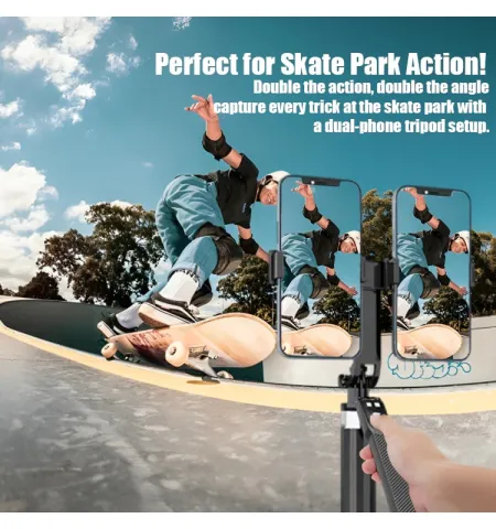 NeePho NP L9 Dual Phone Holder Selfie Tripod Universal 2 Clip Adjustable Selfie Stick 1.85 Meter