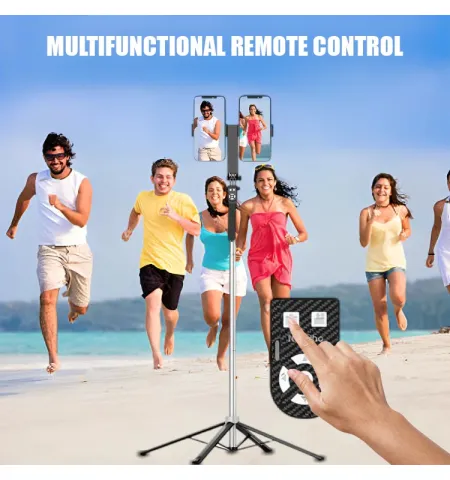 NeePho NP L9 Dual Phone Holder Selfie Tripod Universal 2 Clip Adjustable Selfie Stick 1.85 Meter