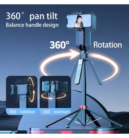 Q185 Face Tracking Handheld Selfie Stick Mobile Action Camera Tripiod Stand